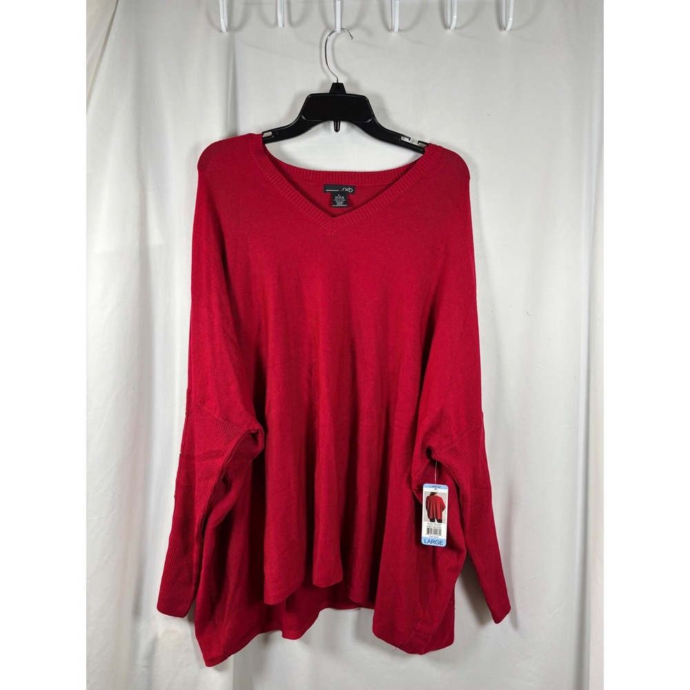 RXB Women Scarlet Red V-Neck Oversized Dolman Sleeve Button Detail Sweater L NWT
